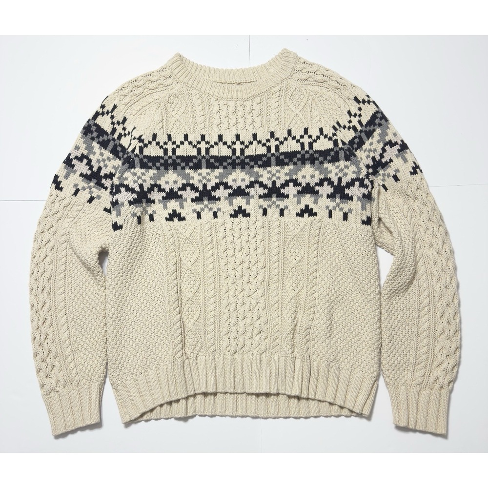 LL Bean Signature Men's Cotton Fisherman Sweater XL Chunky Knit Nordic Fair Isle